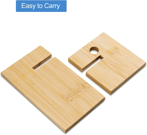 Bamboo Phone Stand Holder Adjustable Folding Phone Stand with Chargeable Hole for Desk...