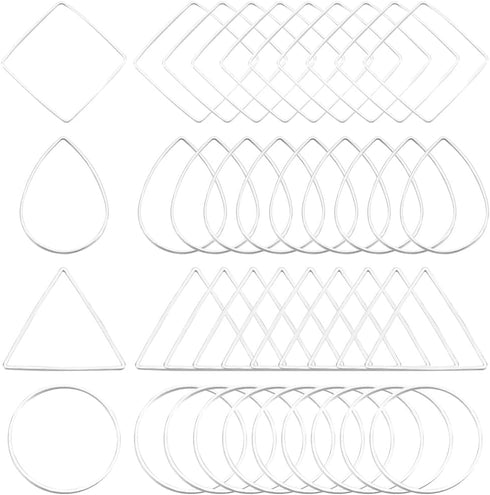 1 Box 120Pcs 4 Styles Silver Beading Earring Hoop Beaded Earring Making Hoops Linking Ring Teardrop Square Triangle Earring Components Findings fo...