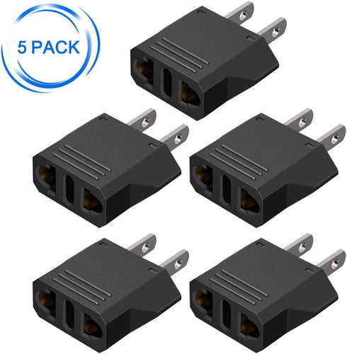 (Black-5pcs) American Standard Plug to 2 Hole sockets Travel Conversion Plugs,EU Socket to US Plug?Adapter Europe to USA, Europe to America Travel...
