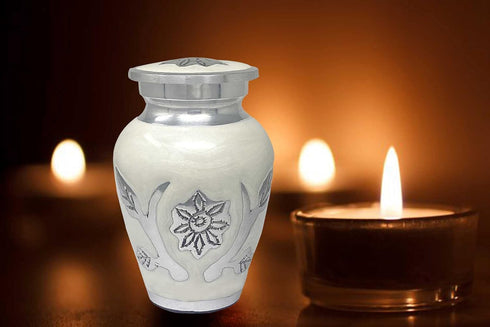 Sunflower Keepsake Urn for Ashes - Miniature Urns - Mini Jar - Token Urn with Velvet Bag (White Pearl)...