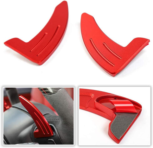 Voodonala for Challenger Steering Wheel Shift Paddle Cover Extended Shifter Trim for Dodge Challenger 2015 2016 2017 2018 2019 (Aluminum Alloy Red...