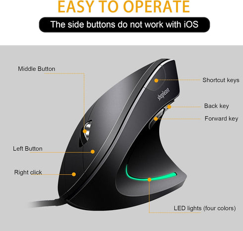 Wired Vertical Mouse, Optical Ergonomic Mouse with 4 Adjustable 800/1200/2000/3200, 5 Buttons USB Computer Mouse, Better for Large and Medium Size...