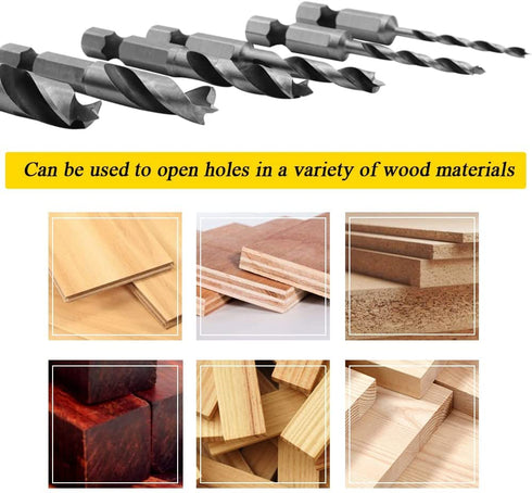 6 Pcs Brad Point Drill Bits(3/8", 5/16", 1/4", 3/16", 1/8", 3/32"), 1/4 Inch Hex Shank HSS Spiral Twist Wood Drill Bit Set for Soft, Hard, Veneere...