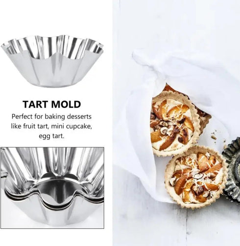 12 Pcs Stainless Steel Tart Pans - Non-Stick Flower Cookie Cutters Mold for Baking - Flower and Round Muffin Cups - Cupcake Mold for Kitchen...