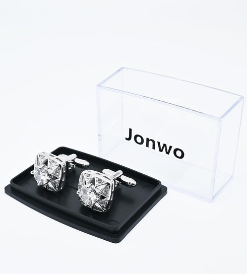 Faceted Transparent Crystal Cufflinks for Men In Gift Case Square Shape Gemstone Men's Cufflinks Jewelry for Wedding Party Business Birthday Anniv...