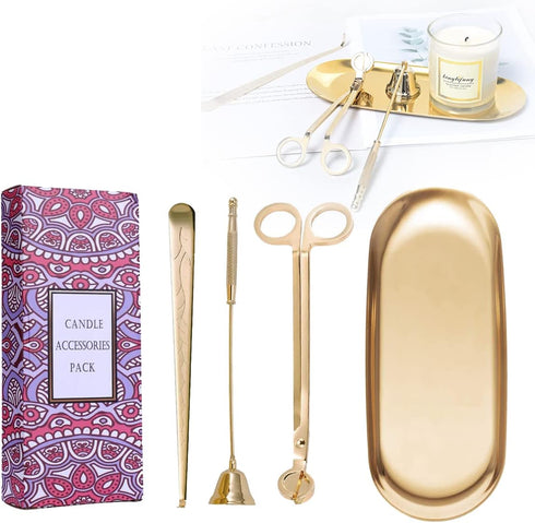 UCINNOVATE 4 in 1 Candle Accessory Set - Wick Trimmer, Snuffer, Dipper, Storage Tray for Candle Lovers, Holidays (Gold)...
