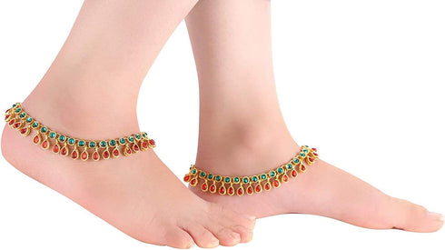 I Jewels Gold Plated Indian Traditional Bollywood Style Ethnic Kundan Anklet/Payal Barefoot Jewelry for Women (A031MG)...