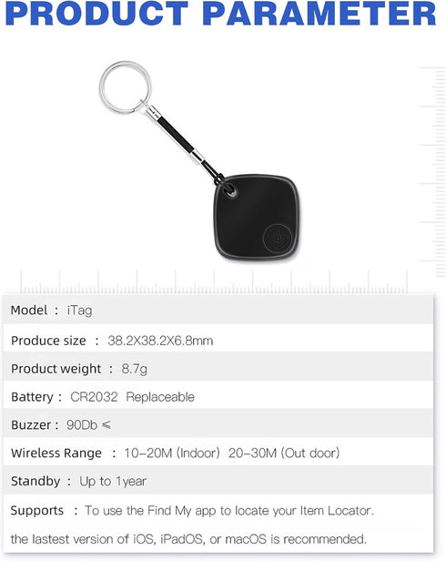 Key Finder,Item Finder Works with Apple Find My (iOS only), Smart Bluetooth Tracker for Suitcase, Bags, Wallets,Pets and More. Replaceable Battery...