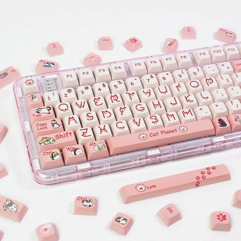 PBT XDA Pink Meow Meow Cartoon Cats keycaps Set for Girl Boys Custom Keyboard for Gateron Kailh Cherry Mx Switches ANSI Layout...