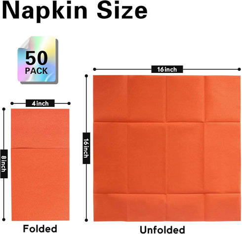 Dark Orange Napkins Hand Towels Disposable, Linen-Feel Dinner Napkins with Prefolded Built-in Flatware Pocket, Guest Paper Hand Towels For Wedding...