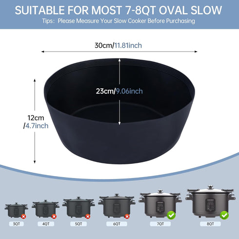 Silicone Slow Cooker Liners Fit Crock-Pot 7-8 Quart Oval Slow Cooker, Reusable Cooking Crock Pot Liner BPA-Free, Leakproof & Dishwasher Safe Slow ...