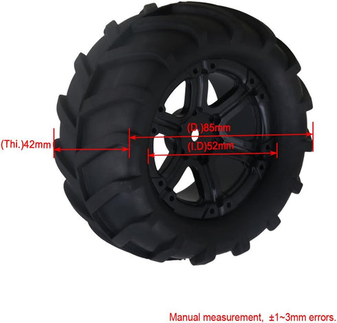 Lovermusic 4PCS 1/16 RC Crawler Truck Off Roader Rubber Tires and Rims, 3.35x1.65inch Rock Climbing Tires...