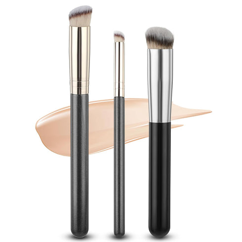 Qianyu 3 Pcs Kabuki Foundation Contour Brushes for Liquid Makeup Under Eye Nose Contour Setting Kabuki Brushes for Blending Liquid Cream Powder Co...