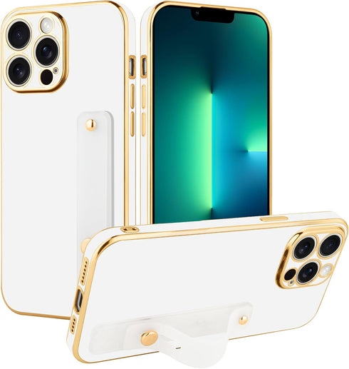 TEAUGHT for iPhone 13 Pro Case with Wrist Finger Strap for Women Girls Men, Cute Luxury Plating Soft TPU Slim Shockproof Protective Cover with Adj...
