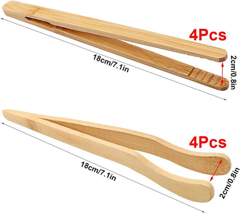 Hysagtek Bamboo Toast Tongs - Wooden Bread & Pickle Serving Tongs (8 Pack/7.08inches)...