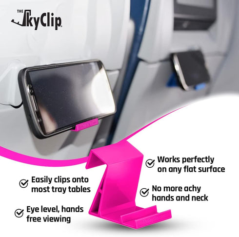 The SkyClip Airplane Cell Phone Back of Seat Inflight Tray Table Clip and Sturdy Phone Stand, Compatible with iPhone, Android, Tablets, and Reader...