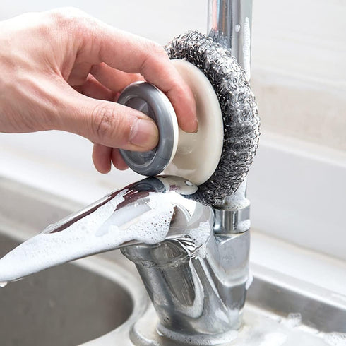4Pcs Stainless Steel Wool Scrubber with Handle, Dish Scrubber Cleaning Supplies for Pots, Pans, Grills, Dishes...