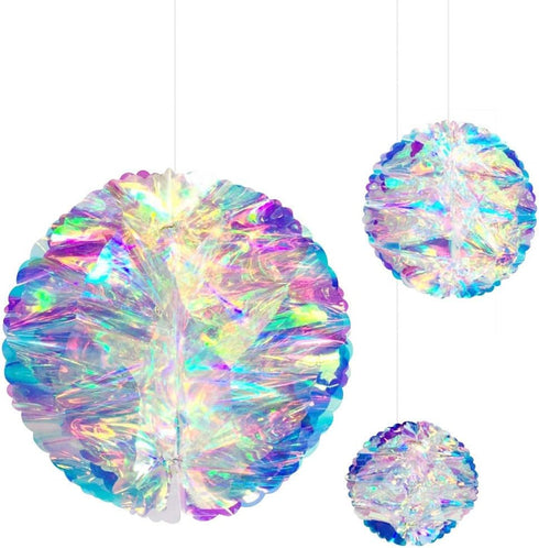 Hanging Decorations Iridescent Honeycomb Ball Foil Ceiling Hanging Flowers for Bridal Shower Wedding Birthday Frozen Theme Party Fairy Princess Ra...