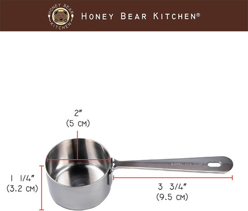 Honey Bear Kitchen 1/4 Cup 60 ml Leave-in Measuring Scoop Cups v2, Polished Stainless Steel (Set of 2)...