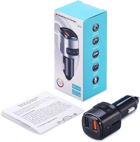 Upgraded Criacr V5.0 Bluetooth FM Transmitter for Car, QC3.0 Charge & 7 RGB Color LED Backlit Wireless FM Radio Car Adapter, Support Siri Google A...