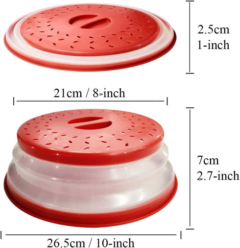 Microwave Plate Cover 10.5 inch Collapsible Food Plate Lid Cover - BPA Free, Easy Grip, Microwave Plate Guard Lid With Steam Vent & Colander Strai...