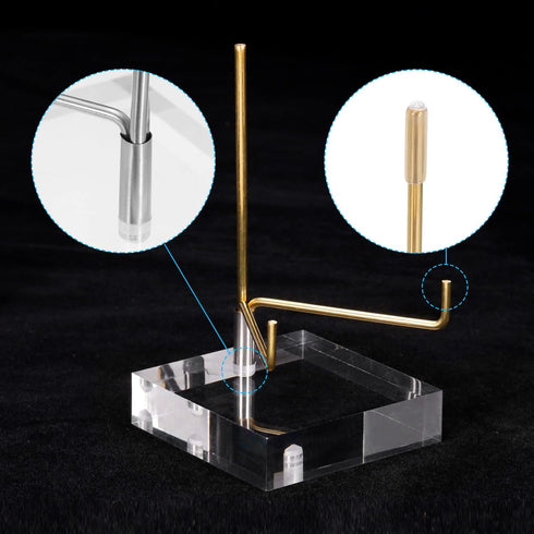 PATIKIL 2.4" x 2.4" x 1" Acrylic Display Stands, Display Easel Holder Brass Arm Crystal Display Stand for Mineral Gemstone, Clear...