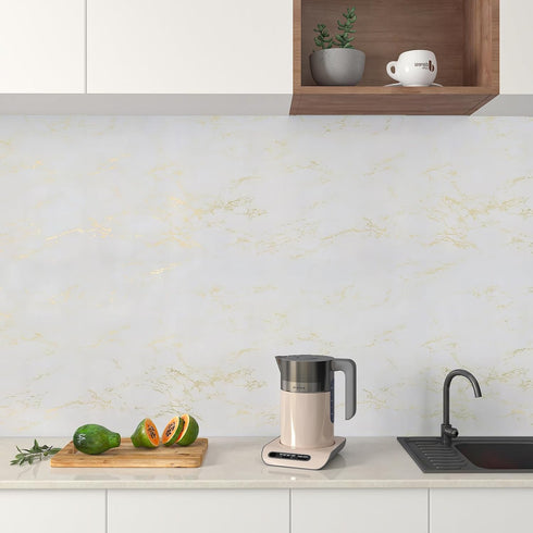 Marble Contact Paper for Countertops Gold White Peel and Stick Countertops Decorative Waterproof Contact Paper for Walls Cabinets Glossy Marble Wa...