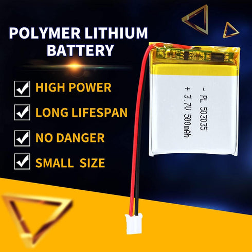 3.7V 500mAh 503035 Lipo Battery Rechargeable Lithium Polymer ion Battery Pack with PH 2.0mm JST Connector...