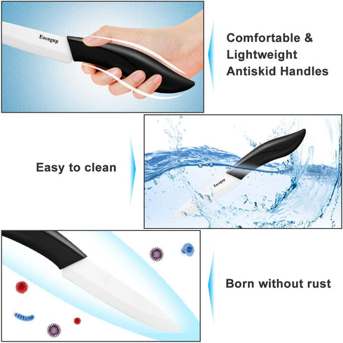 Paring Knife, Large Handle and Super Sharp Ceramic Knife Blade of 4 Inch,Rust Proof Stain Resistant,ABS Handle(Black)....