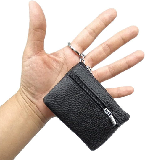 Keychain Purse Small, iToolai Women's Genuine Leather Zipper Mini Coin Bag Credit Card Holder (Black)...