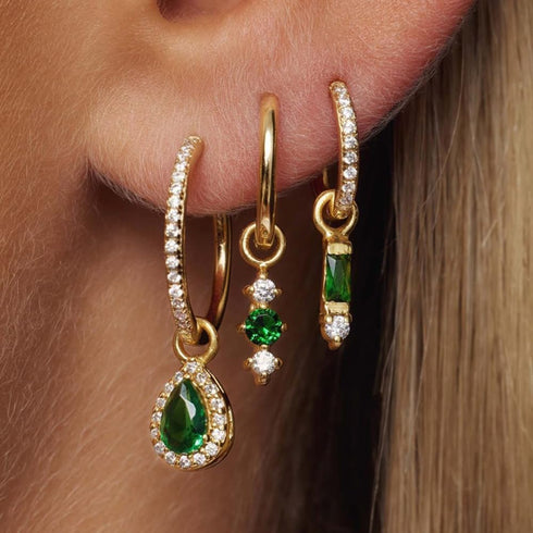 2/3 Pairs Dainty Small 14K Gold Plated Hoop Earring Set - Trendy Emerald Color CZ Drop Huggie Earrings for Women Jewelry Gift...