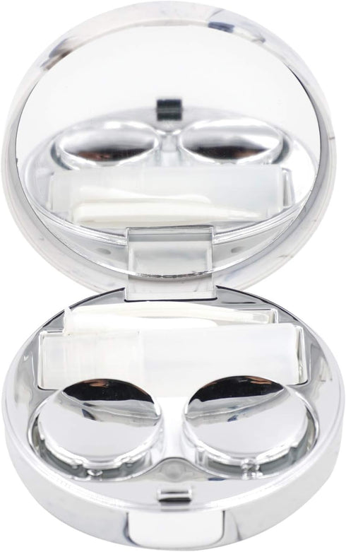 Honbay Fashion Marble Contact Lens Case Portable Contact Lens Box Kit with Mirror (Round) (Silver)...
