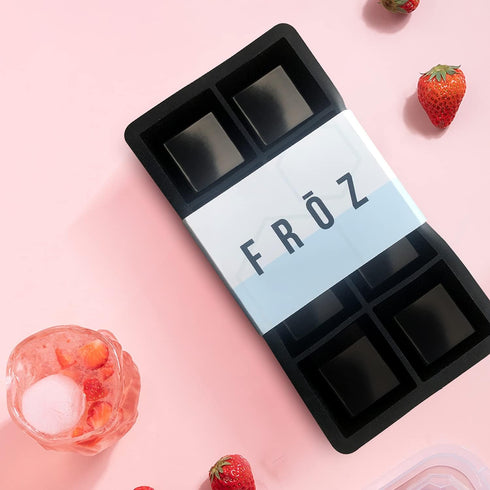 Froz Silicone Ice Cube Trays 2 Pack - Makes 8 Big 2 Inch Square Ice Cubes for Whiskey and Cocktails - Large King Size Mold for Freezer...