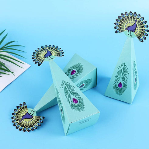JKJF 20 Pcs Peacock Candy Boxes, Peacock Triangle Shape Party Supplies Chocolate Boxes for Wedding, Kids Birthday Party Decorations...
