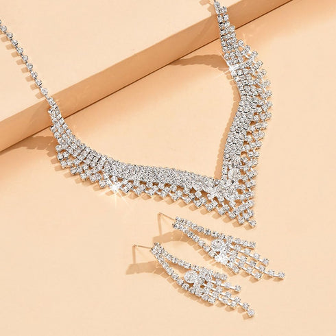 Unicra Silver Bride Wedding Jewelry Sets Crystal Bridal Necklace Earrings Set Rhinestone Costume Jewelry Set Prom Choker Necklace for Women and Br...