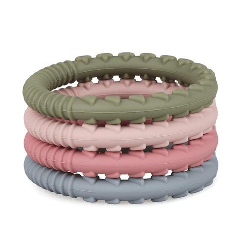 Silicone Teether Bracelet, Soft Silicone Teether Rings with Organic Featuring Multiple Raised Textures to Soothe Gums, Food Grade Silicone, BPA & ...