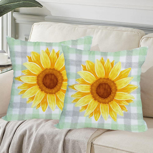 2 Pack Waterproof Sunflower Pillow Covers 16x16 Inch Green Buffalo Plaid Yellow Floral Throw Pillow Cases Spring Summer Holiday Farmhouse Decorati...