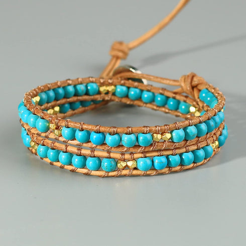 KELITCH Turquoise Beaded Bracelets 2 Wrap Leather Bracelets Fashion Jewelry...