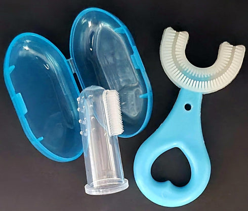 U-Shaped and Finger Kids Gum and Toothbrush (2, Blue Heart)...