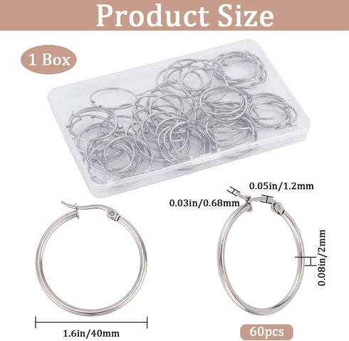 1 Box 30 Pairs Round Hoop Earring Findings Silver Beading Hoops Set Stainless Steel Dangle Circle Earring Findings Hoop Earrings Open Earring Hoop...