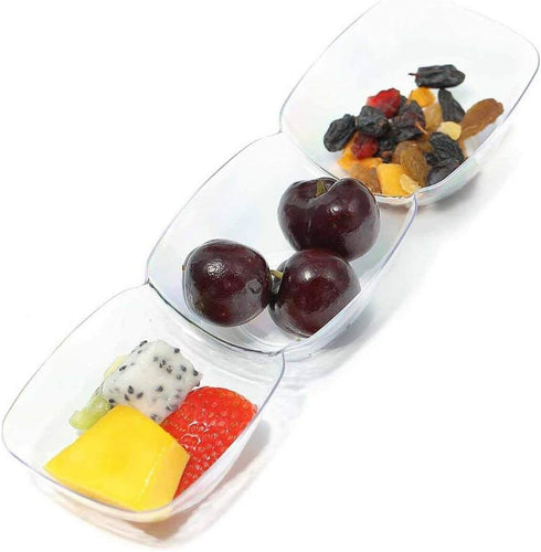 Kaya Premium Clear Rectangular 3-Hole Mini Disposable Plastic Bowls (Pack of 10) - Elegant, Durable & Ideal for Parties - Perfect for Appetizers &...