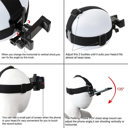 Pellking POV/Vlog Smartphone Head Strap Mount Selfie Neck Holder Mount Kit,Compatible with iPhone Samsung Smartphones,Hero 9, 8, 7, 6, 5, 4, 3, 2,...