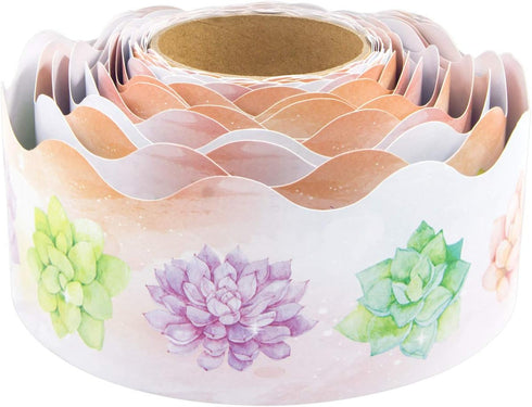 Watercolor Succulent Bulletin Board Border Trimmer for Classroom 36ft One Roll...