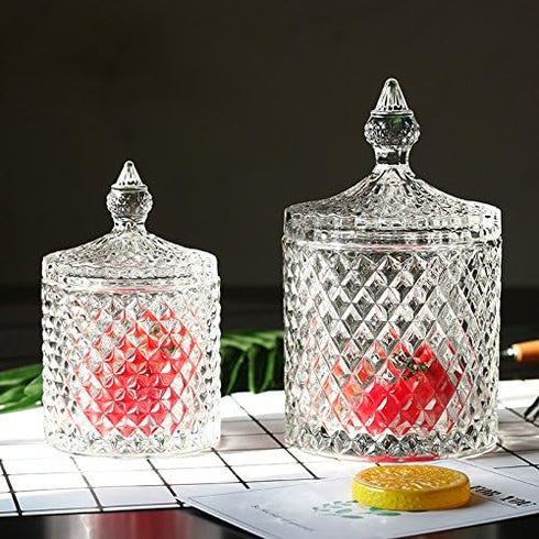 Home Basic Food Storage Organization Set-Crystal Diamond Faceted Jar With Crystal Lid,Suitable as A Candy Dish,Cookie Tin,Biscuit Barrel,Decorativ...