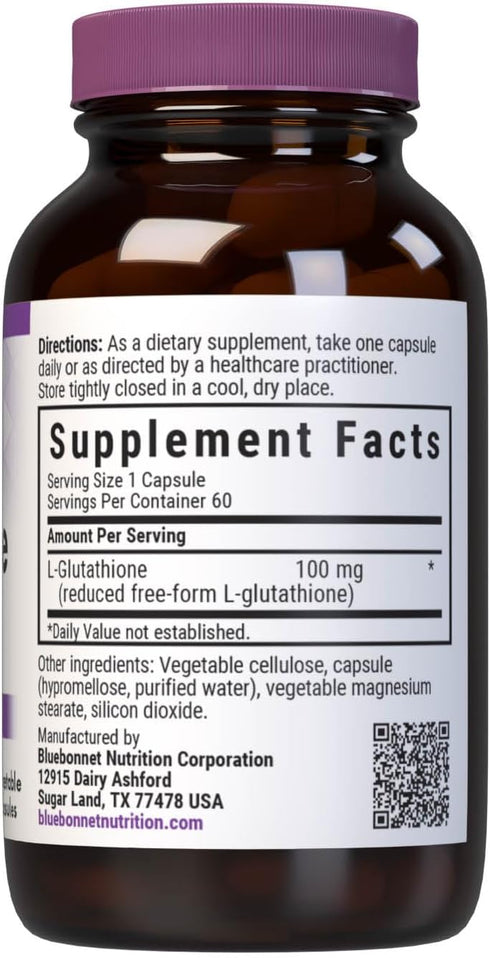 Bluebonnet L-Glutathione 100 mg Vitamin Capsules, 60 Count, White...