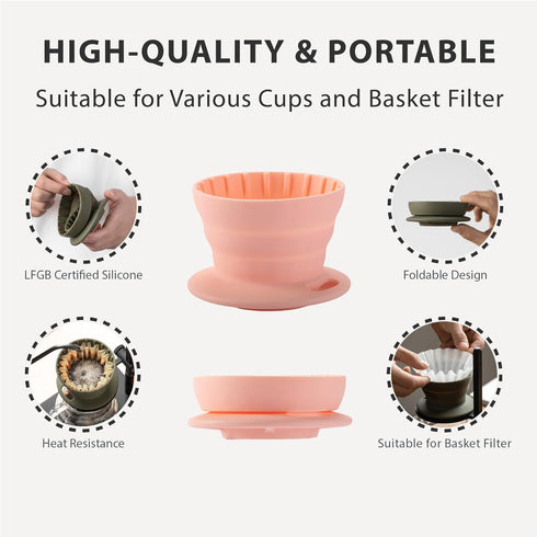 Collapsible Coffee Dripper, Silicone Portable Pour Over Coffee Maker, Reusable Single Cup Maker(1-2 Cup) (Pink)...