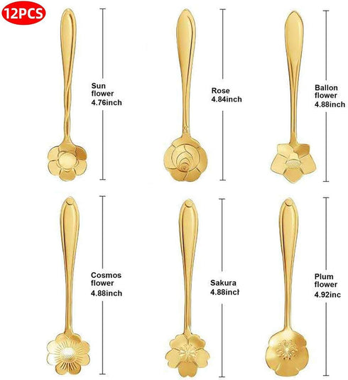 Stainless Steel Creative Flower Coffee Spoon Soup Spoons Sugar Spoons, Ice-Cream Tea Stirring Spoons 4.8 Inches Retro Dessert Demitasse Espresso S...