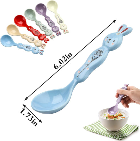 Ceramic Soup Spoons Set of 6, Asian Soup Spoon, Cute Soup Spoons Set for Soups, Ramen, Stews, Cereal...