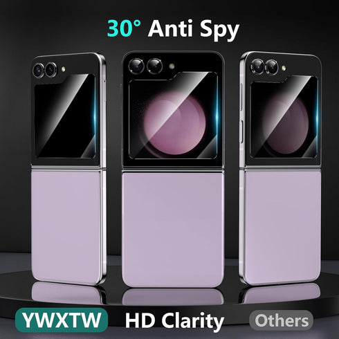 YWXTW [ Upgraded Alignment Tray for Samsung Galaxy Z Flip 5 Screen Protector, 2 Pack Front Anti Spy Privacy Tempered Glass Screen Protector+1 Set ...