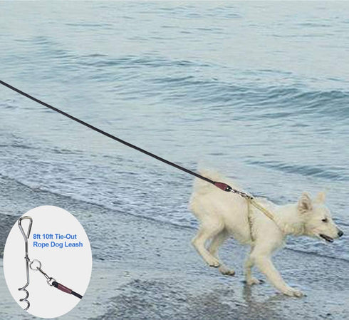 Tie Out Rope Dog Leash, 8/10/ 15/20/ 30FT Heavy Duty Nylon Check Cord for Medium Large Dogs Indoor/Outdoor Playing Camping Backyard (3/8" x 15ft, ...